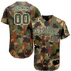Maxcorners Custom Camo Olive-White Dark Classic Woodland Authentic Salute To Service Baseball Jersey LM2605
