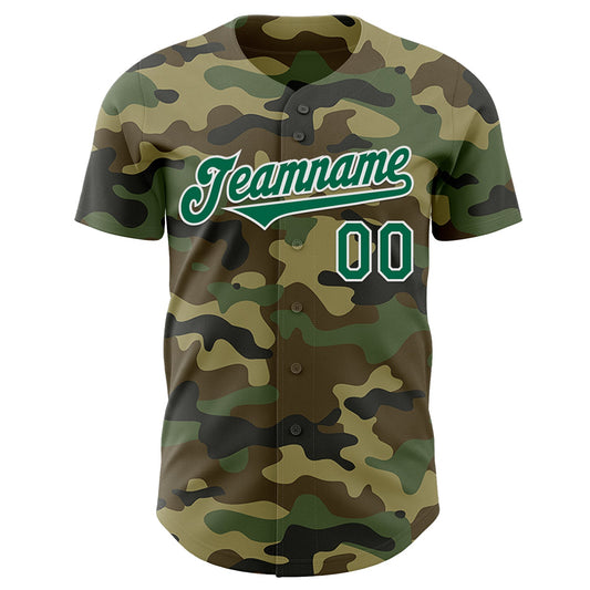 Maxcorners Custom Camo Kelly Green-White Authentic Salute To Service Baseball Jersey LM2605
