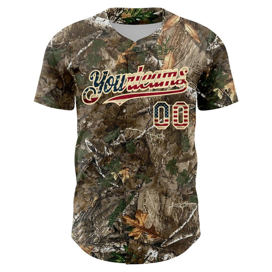 Maxcorners Custom Camo Vintage USA Flag-Cream 3D Woodland Camo Premium Salute To Service Baseball Jerseys LM0210
