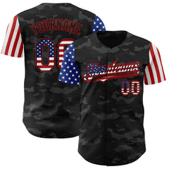 Maxcorners Custom Camo Cream-Crimson 3D American Flag Premium Salute To Service Baseball Jersey LM0210