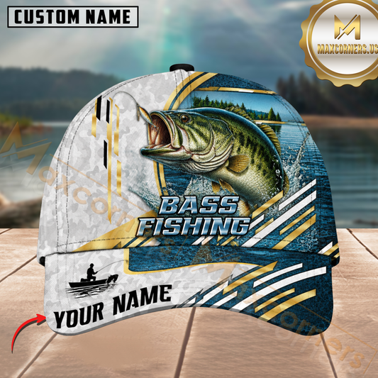 Maxcorners Fishing Blue Gold Water Camo Strike Customized Name 3D Cap
