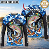 (13 Breeds) Maxcorners Fishing Blue Geometric Camo Bass Beer Anchor Splash Design Custom Name & Team Name 3D Shirts