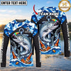 (13 Breeds) Maxcorners Fishing Blue Geometric Camo Bass Beer Anchor Splash Design Custom Name & Team Name 3D Shirts