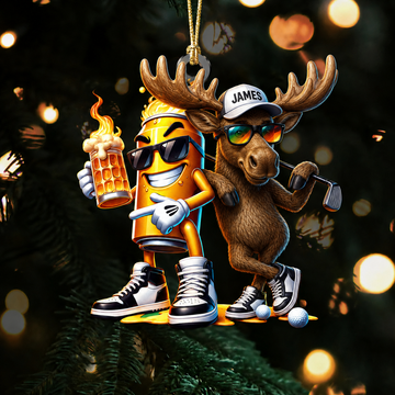 Maxcorners Hunting Moose And Beer Can Golf Buddy Customized Name 3D Keychain And Ornament
