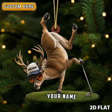 Maxcorners Hunting Funny Deer Golf Pose Customized Name 3D Keychain And Ornament