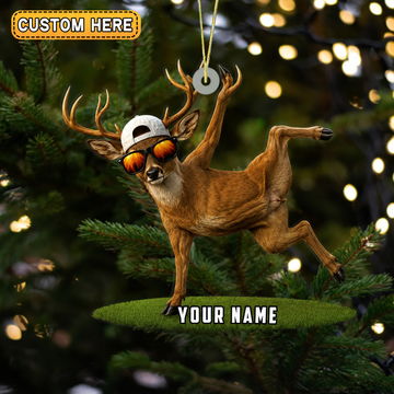 Maxcorners Hunting Funny Deer Sunglasses Pose Customized Name 3D Keychain And Ornament 1
