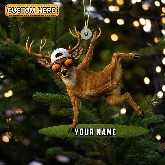 Maxcorners Hunting Funny Deer Sunglasses Pose Customized Name 3D Keychain And Ornament 1