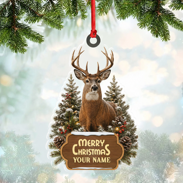 Maxcorners Hunting Deer Merry Christmas Forest Customized Name 3D Keychain And Ornament