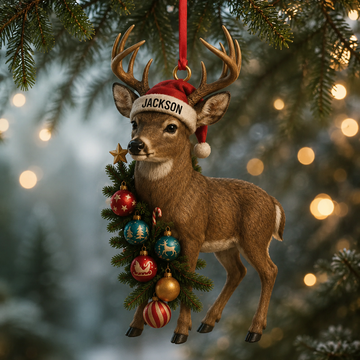 Maxcorners Hunting Deer With Christmas Tree Ornaments Customized Name 3D Keychain And Ornament
