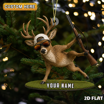 Maxcorners Hunting Funny Deer With Rifle Pose Customized Name 3D Keychain And Ornament