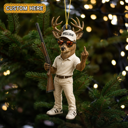 Maxcorners Hunting Deer Hunter With Rifle White Outfit Customized Name 3D Keychain And Ornament
