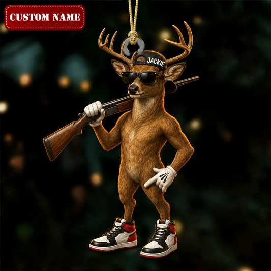Maxcorners Hunting Deer With Shotgun Streetwear Style Customized Name 3D Keychain And Ornament
