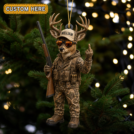 Maxcorners Hunting Deer Hunter Camouflage Outfit With Rifle Customized Name 3D Keychain And Ornament