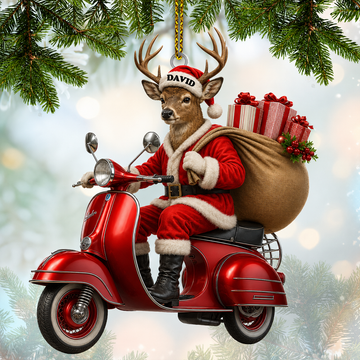 Maxcorners Hunting Deer Santa Riding Red Scooter With Gifts Customized Name 3D Keychain And Ornament