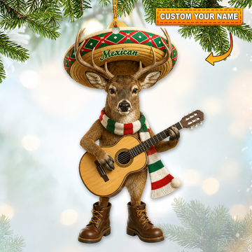 Maxcorners Hunting Mexican Deer Playing Guitar Customized Name 3D Keychain And Ornament
