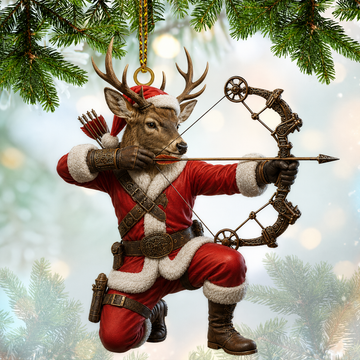 Maxcorners Hunting Deer Archer Santa Christmas Customized Name 3D Keychain And Ornament