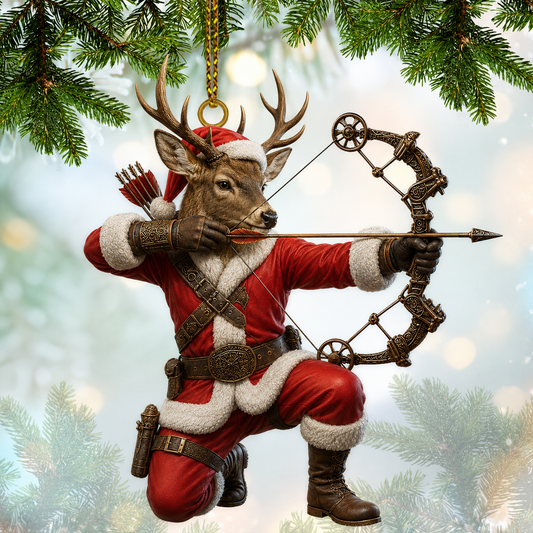 Maxcorners Hunting Deer Archer Santa Christmas Customized Name 3D Keychain And Ornament