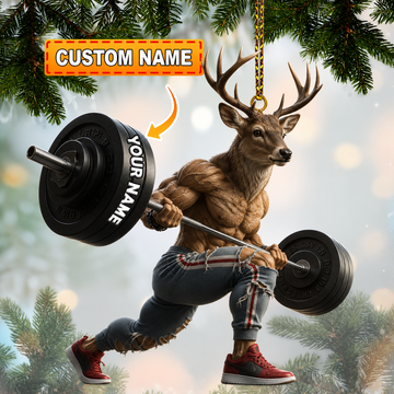Maxcorners Hunting Muscular Deer Weightlifting Customized Name 3D Keychain And Ornament