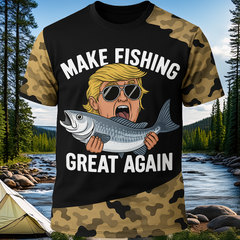 Maxcorners Make Fishing Great Again Camo T-Shirt - Funny Patriotic Fishing Shirt for Men - Fisherman Gift Ideas