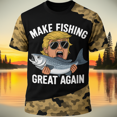 Maxcorners Make Fishing Great Again Camo T-Shirt - Funny Patriotic Fishing Shirt for Men - Fisherman Gift Ideas