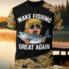 Maxcorners Make Fishing Great Again Camo T-Shirt - Funny Patriotic Fishing Shirt for Men - Fisherman Gift Ideas