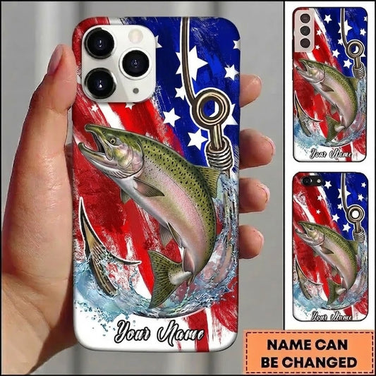 Maxcorners Fishing Phone Case American Flag Angler Design Custom Name Phone Case