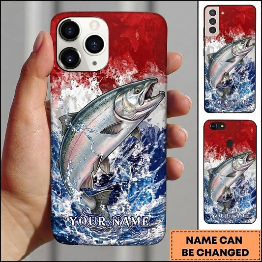 Maxcorners Fishing Phone Case Patriotic Flag Water Splash Custom Name Phone Case