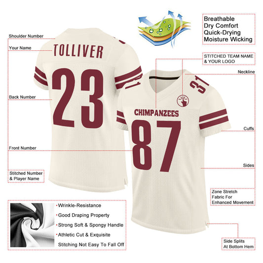 Maxcorners Custom Cream Burgundy Mesh Authentic Football Jersey LM2605