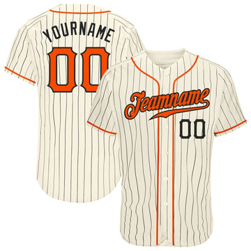 Maxcorners Custom Cream Black Pinstripe Orange-Black Authentic Baseball Jersey LM2605