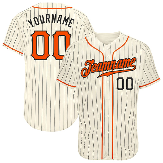Maxcorners Custom Cream Black Pinstripe Orange-Black Authentic Baseball Jersey LM2605