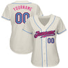 Maxcorners Custom Cream Light Blue Black-Pink Authentic Baseball Jersey LM2605