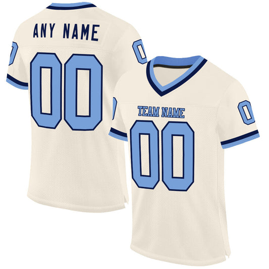 Maxcorners Custom Cream Light Blue-Navy Mesh Authentic Throwback Football Jersey LM2605
