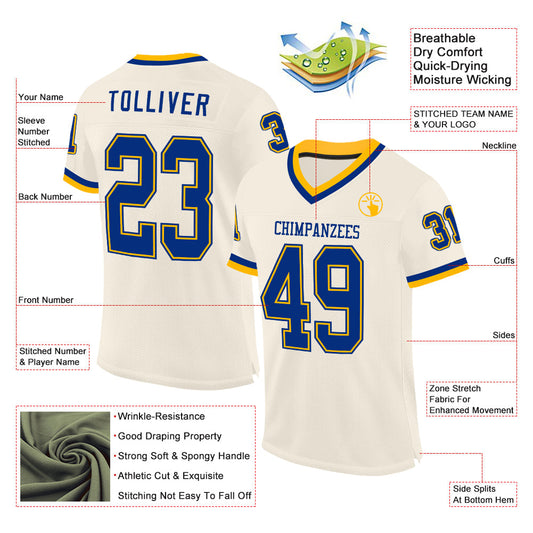 Maxcorners Custom Cream Royal-Gold Mesh Authentic Throwback Football Jersey LM2605