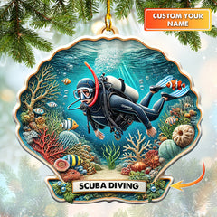 Maxcorners Personalized Scuba Diving In Seashell Ornament Custom Name Decor Gift For Diver Lovers LM2111