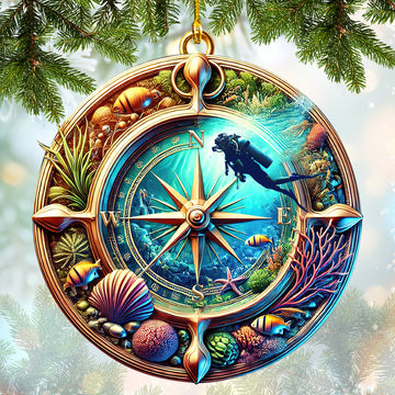 Maxcorners Ornament Scuba Diving In Compass, Home Decor Gift For Diver Lovers LM2111