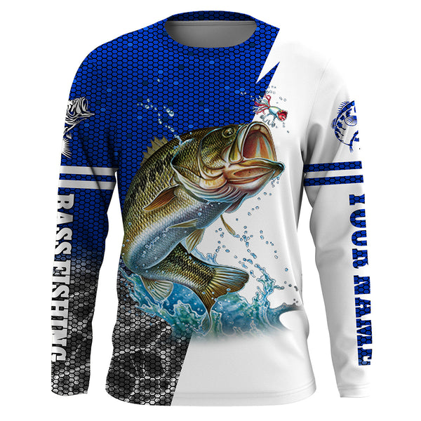 Maxcorners Customized Name Bass Fishing Jerseys Fishing Blue Fishing 3D Shirts