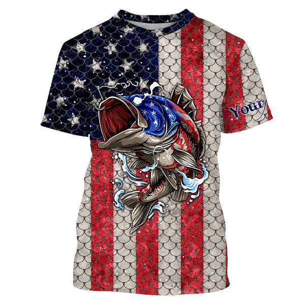 Maxcorners Customized Name Bass Fishing American Flag Fishing 3D Shirts