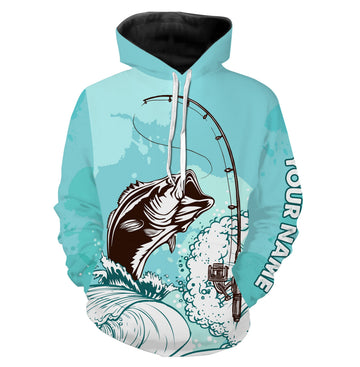 Maxcorners Largemouth Bass Fishing shirt rod sky blue color water waves Customize hoodie TTN32 LM0201