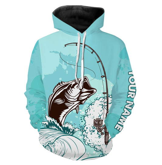 Maxcorners Largemouth Bass Fishing shirt rod sky blue color water waves Customize hoodie TTN32 LM0201