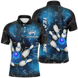 Maxcorners Polo Bowling Shirts Custom Blue Lightning Thunder For Men Bowling Team Jersey, Gift For Team Bowlers