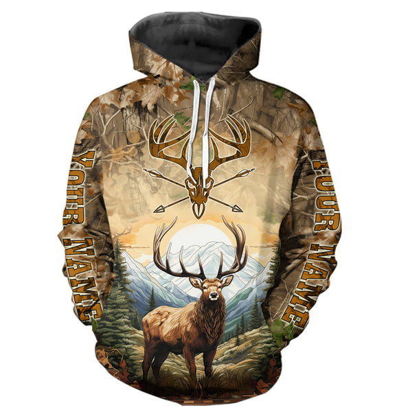 Maxcorners Personalized Deer Hunting 3D All Over Printed Shirts Custom Deer And Mountain Camo Shirt For Hunters LM2608