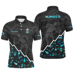 Maxcorners Blue Neon Black Mens Disc Golf Polo Shirt Custom Name And Number Disc Golf Gifts For Men Disc golf basket MT0510