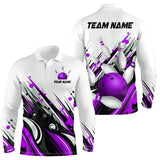 Maxcorners Bowling Shirt For Mens Custom Name Bowling Flame Lightning Team Jersey Shirt | Purple