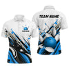 Maxcorners Bowling Shirt For Mens Custom Name Bowling Flame Lightning Team Jersey Shirt | Blue