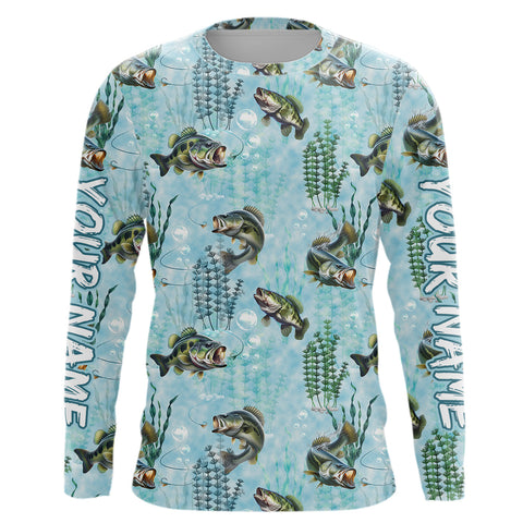 Maxcorners Largemouth Bass Fishing Algae Pattern Customize Shirts For Men And Women Personalized Fishing Gift LM2408