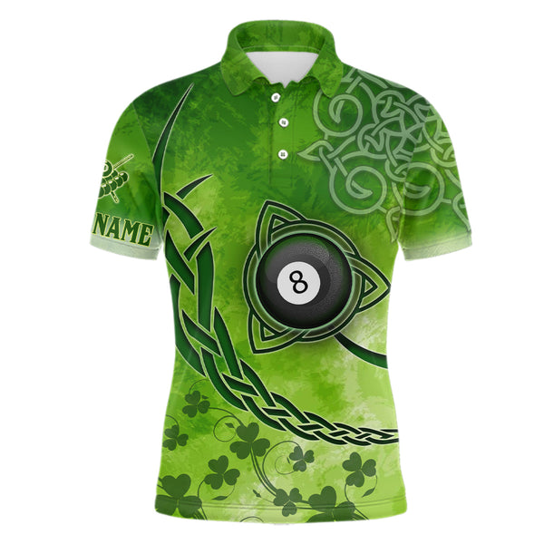 Maxcorners Billiard Celtic Irish Shamrock Polo Shirts For Men Custom Name Billiard Shirt Design | Green