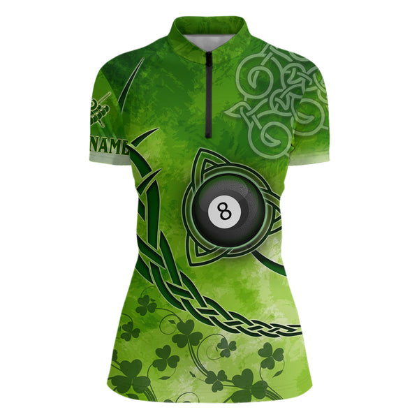 Maxcorners Billiard Celtic Irish Shamrock Polo Shirts For Women Custom Name Billiard Shirt Design | Green
