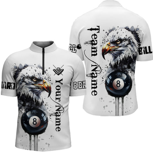Maxcorners Eagle Pool 8 Ball Watercolor Billiard Polo Shirts For Men Custom Name Billiard Shirt Design