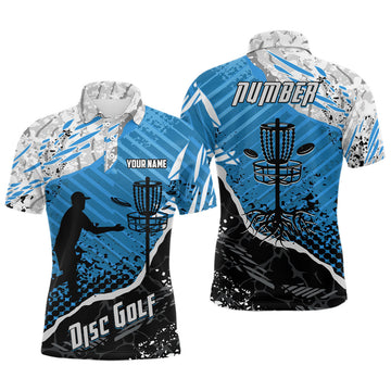 Maxcorners Disc Golf Abstract Grunge Mens Disc Golf Polo Shirt Custom Name And Number Disc Golf Gifts For Men MT0510