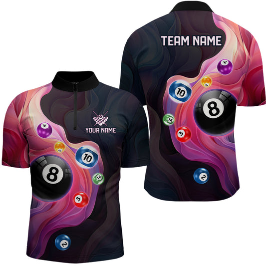 Maxcorners Personalized Ball Billiards Colorful Abstract Liquid Billiard Polo Shirts For Men Custom Name Billiard Shirt Design